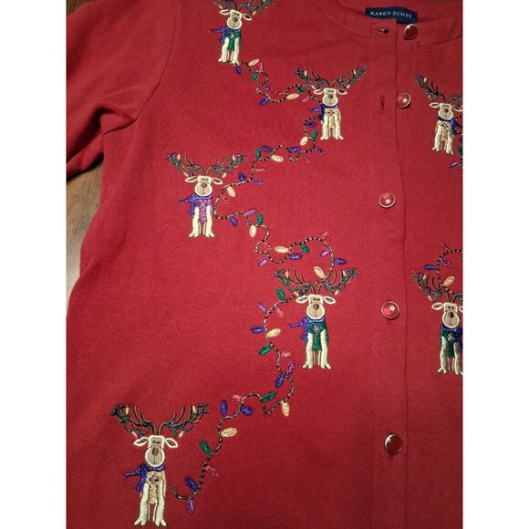 Karen Scott Christmas Cardigan Embroidered Sweatshirt w/Reindeer & Lights S - Picture 4 of 10